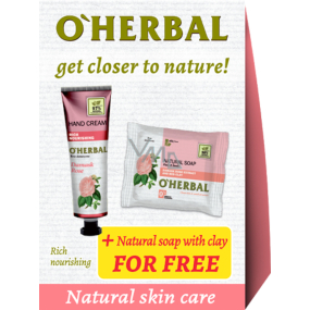 O Herbal Ruža z damašku výživný krém na ruky 30 ml + prírodné mydlo s extraktom červenej hliny 100 g kozmetická sada