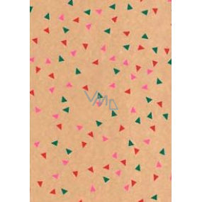 Ditipo Darčekový baliaci papier 70 x 200 cm Vianočný KRAFT zelené, ružové a červené trojuholníky
