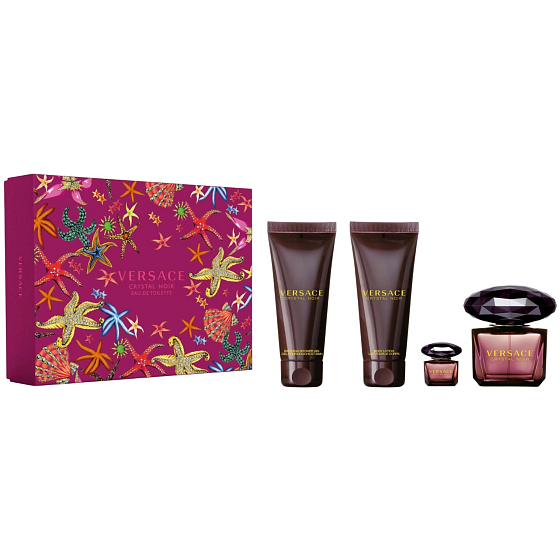 Versace Crystal Noir toaletná voda 90 ml + telové mlieko 100 ml + sprchový gél 100 ml + toaletná voda 5 ml miniatúra, darčeková sada pre ženy
