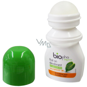 BioPha Grapefruit guličkový dezodorant bez alkoholu, soli, hliníka pre citlivú pokožku v biokvalite roll-on pre ženy 50 ml