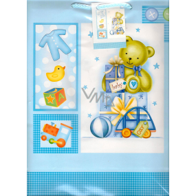 Nekupto Darčeková papierová taška 32,5 x 26 x 13 cm Modrá s medvedíkom baby 1 kus 842 40 BL