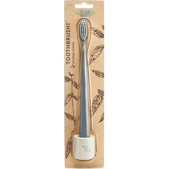 The Natural Family Co. Soft Bio zubná kefka a stojan Šedý zo živice a kukuričného škrobu