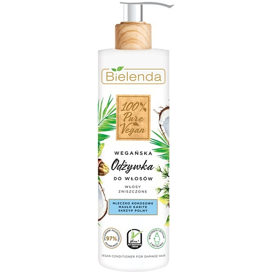 Bielenda 100% Pure Vegan Kokosové mlieko + Karité kondicionér na poškodené vlasy 240 ml