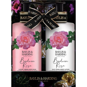 Baylis & Harding Boudoire Rose umývací gél na ruky 300 ml + mlieko na telo a ruky 300 ml, kozmetická sada pre ženy