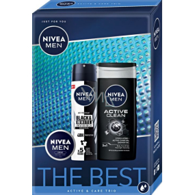 Nivea Men The Best Active Clean sprchový gél 250 ml + Black & White Original antiperspirant sprej 150 ml + Men krém 30 ml, kozmetická sada pre mužov