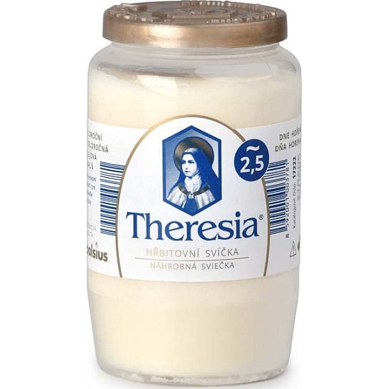 Hřbitovná sviečka Bolsius Theresia s viečkom kompozitná biela, doba horenia 58 hodín 155 g