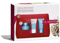 Clarins Hydra-Essentiel bohatý hydratačný krém pre veľmi suchú pleť 50 ml + krémový peeling pre rozjasnenie a hydratáciu 15 ml + osviežujúca hydratačná maska 15 ml + kozmetická taštička, kozmetická sada pre ženy