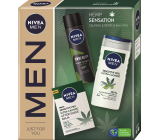 Nivea Men Hemp Sensation Sensitive Pro balzam po holení s konope 100 ml + antiperspirant v spreji Deep Black Carbon Amazonia 150 ml + sprchový gél Sensitive Pro Ultra-Calming 250 ml, kozmetická sada pre mužov