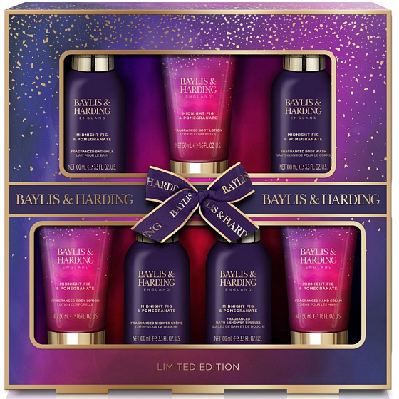 Baylis & Harding Fig and Pomegranate bath foam 100 ml + shower gel 100 ml + bath milk 100 ml + shower cream 100 ml + body lotion 2 x 50 ml + hand cream 50 ml, kozmetická sada pre ženy