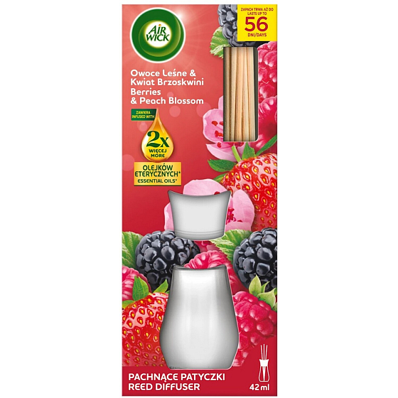 Air Wick aroma difuzér s vonnými tyčinkami Lesné plody & Broskyňový kvet, 42 ml