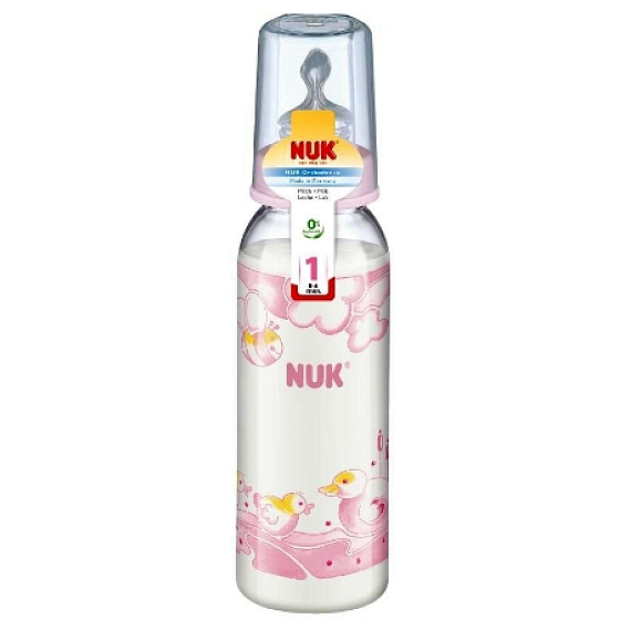 Nuk Fľaša plastová dojčiace ružová silikónový cumlík 0-6 mesiacov veľkosť 1 240 ml