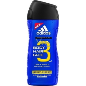 Adidas Sport Energy 3v1 sprchový gél na telo, vlasy a tvár pre mužov 400 ml