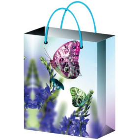 Anjel Darčeková papierová taška 32 x 26 x 12,7 cm svetlo modrá s motýľmi