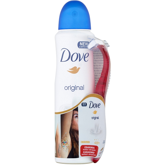 Dove Original antiperspirant dezodorant sprej pre ženy 150 ml + holiaci strojček sa 3 brity, duopack