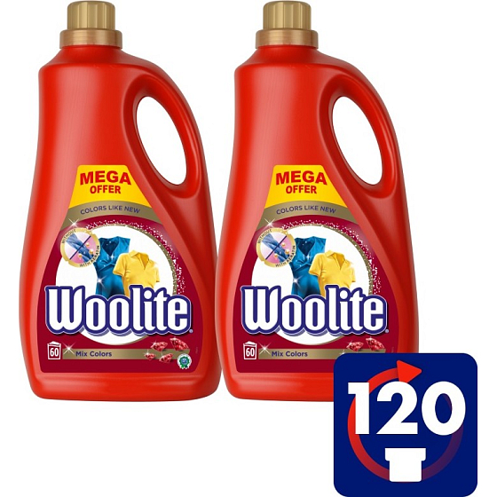 Woolite Mix Color prací gél na farebné prádlo zachováva intenzitu farby 120 dávok 2 x 3,6 l