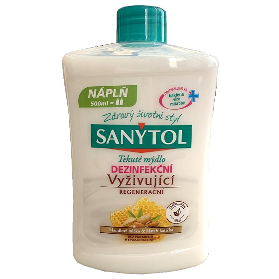 Sanytol Vyživujúce Mandľové mlieko & Materská kašička dezinfekčné mydlo 500 ml náhradná náplň