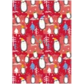 Ditipo Darčekový baliaci papier 70 x 100 cm Vianočný červený - tučniak 2 archy