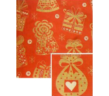 Nekupto Vianočný baliaci papier na darčeky 70 x 150 cm Červený, zlaté darčeky