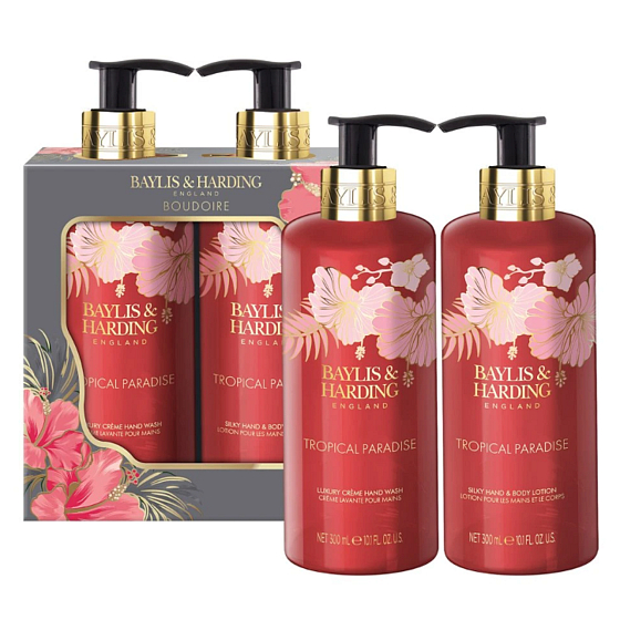 Baylis & Harding Boudoire Tropical Paradise - Tropický raj tekuté mydlo na ruky 300 ml + hydratačné mlieko na telo aj ruky 300 ml, kozmetická sada pre ženy