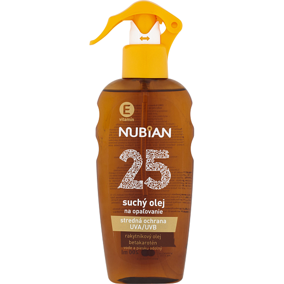 Nubian OF 25 Sprej suchý olej na opaľovanie, 200 ml