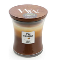 WoodWick Trilogy Cafe Sweets - Sladkosti ku káve vonná sviečka s dreveným knôtom a viečkom sklo veľká 609,5 g