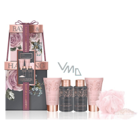 Baylis & Harding Okvetné lístky ruže kúpeľový krém 100 ml + sprchový krém 100 ml + telové mlieko 50 ml + krém na ruky 50 ml + kryštáliky do kúpeľa 25 g + masážna hubka, kozmetická sada
