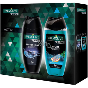 Palmolive Men Refreshing 3v1 sprchový gél na telo, tvár a vlasy pre mužov 250 ml + Men Sport 3v1 sprchový gél na telo, tvár a vlasy pre mužov 250 ml, kozmetická sada