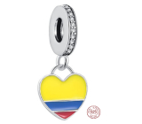 Strieborný 925 prívesok Kolumbijská vlajka - srdce, cestovný náramok