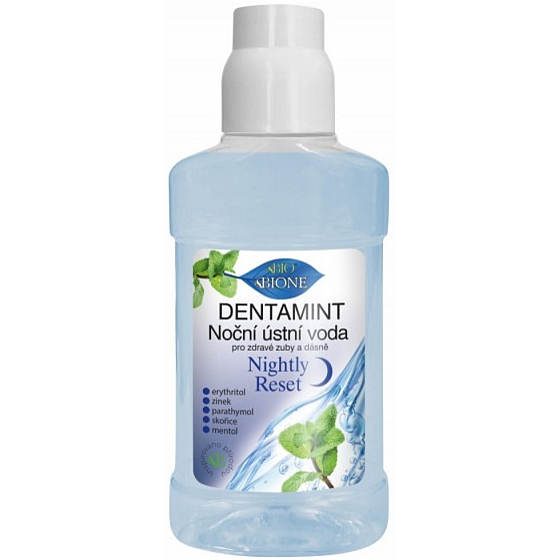 Bione Cosmetics Dentamint nočná ústna voda pre zdravé zuby a ďasná 265 ml