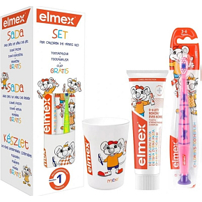 Elmex detský balíček zubná pasta + zubná kefka + kelímok