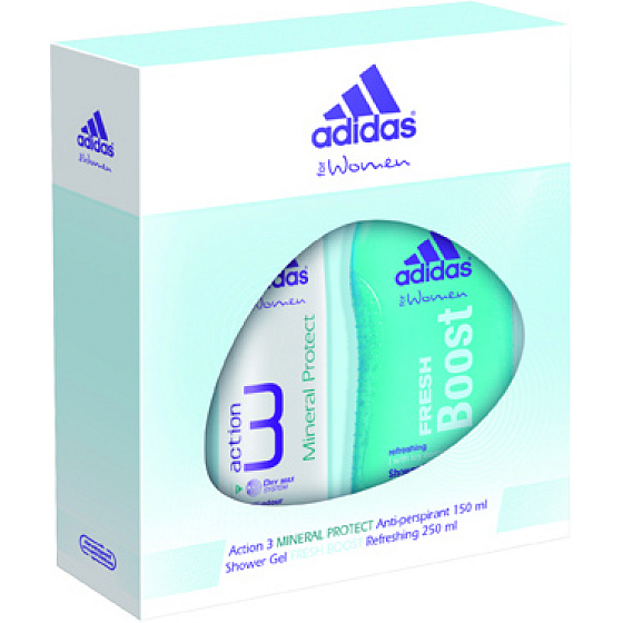 Adidas Action 3 Mineral Protect antiperspirant dezodorant sprej pre ženy 150 ml + Fresh Boost sprchový gél 250 ml, kozmetická sada
