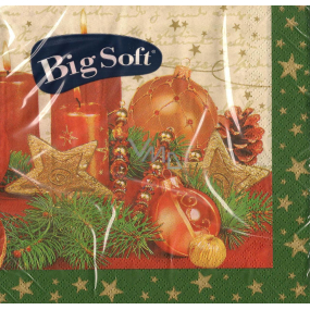 Big Soft Papierové obrúsky 2 vrstvové 33 x 33 cm 20 kusov Vianočné Sviečky a banky zelený okraj