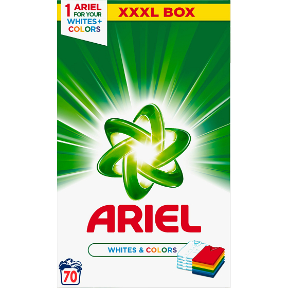 Ariel Whites + Colors prací prášok na farebné i biele prádlo krabica 70 dávok 5,25 kg