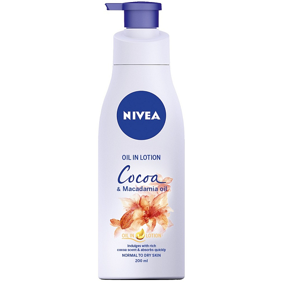 Nivea Cocoa & Macadamia Oil telové mlieko s olejom dávkovač 200 ml
