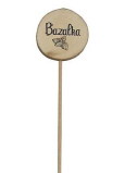 Bohemia Gifts Drevený zápich k bylinkám s potlačou - Bazalka priemer kolieska je 5 - 8 cm
