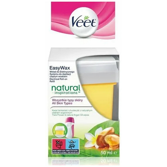 Veet Easy Wax Natural Inspirations Tiare Flower vosková náplň do elektrického depilačného setu pre všetky typy pokožky 50 ml