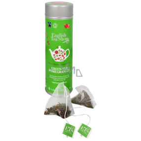English Tea Shop Bio Zelený čaj s granátovým jablkom 15 kusov biologicky odbúrateľných pyramidek čaju v recyklovateľné plechovej dóze 30 g