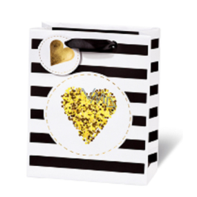 BSB Luxusná darčeková papierová taška 23 x 19 x 9 cm Golden Glitter Srdce LDT 409 - A5
