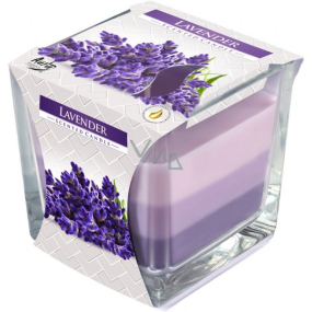 BISPOL Lavender - Levanduľa trojfarebná vonná sviečka sklo, doba horenia 32 hodín 170 g