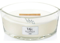 WoodWick Linen - Čistý ľan vonná sviečka s dreveným širokým knôtom a viečkom sklo loď 453 g