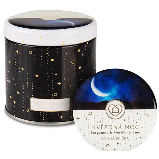 Sójová sviečka Heart & Home Starry Night v plechovke horí až 30 hodín 125 g