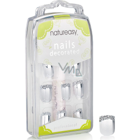 Diva & Nice Natureasy Nails Decorated nalepovacie nechty strieborné s čierno-bielou aplikácií 24 kusov + lepidlo 2 g