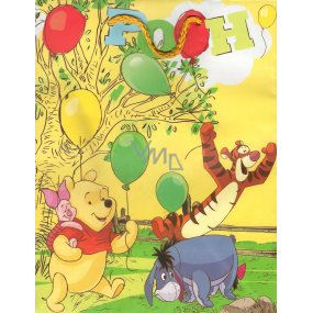 Ditipo Darčeková papierová taška 18 x 10 x 22,7 cm Disney Medvedík Pú, žltá s balóniky
