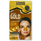 Beauty Formulas Gold zlaté čistiace pásky na nos s kolagénom a lieskovým orieškom 6 kusov