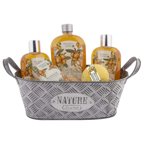 Bohemia Gifts Arganový olej vlasový šampón 250 ml + kúpeľová pena 500 ml + toaletné mydlo 100 ml + šumivé bomba 100 g, darčeková ošatka