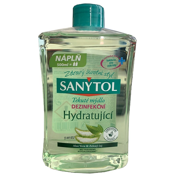 Sanytol Zelený čaj & Aloe Vera dezinfekčné hydratačné mydlo na ruky 500 ml náhradná náplň
