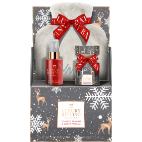 Grace Cole Toasted Praline & Sweet Vanilla nahriavacia fľaša s mäkkým obalom + šumivá tableta do kúpeľa 2 x 50 g + hmla na telo 100 ml, kozmetická sada pre ženy