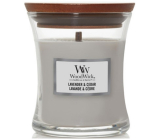 WoodWick svíčka sklo malá WoodWick Lavender & Cedar - Levandule a Cedr vonná svíčka s dřevěným knotem a víčkem sklo malá 85 g