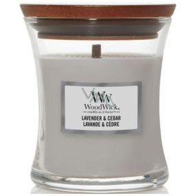 WoodWick svíčka sklo malá WoodWick Lavender & Cedar - Levandule a Cedr vonná svíčka s dřevěným knotem a víčkem sklo malá 85 g
