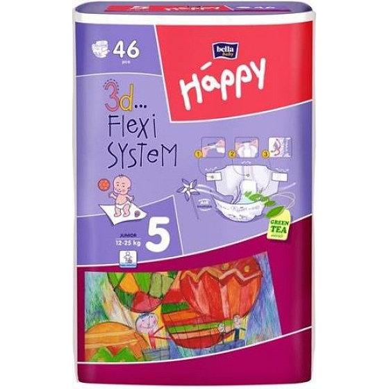 Bella Happy 5 Junior 12-25 kg plienkové nohavičky 46 kusov